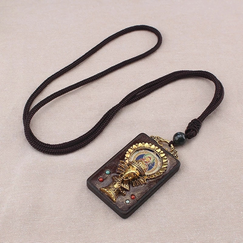 vintage Ancient Nepal Thangka Buddha statue god ebony Elephant pendant necklace exotic for men and women sweater chain