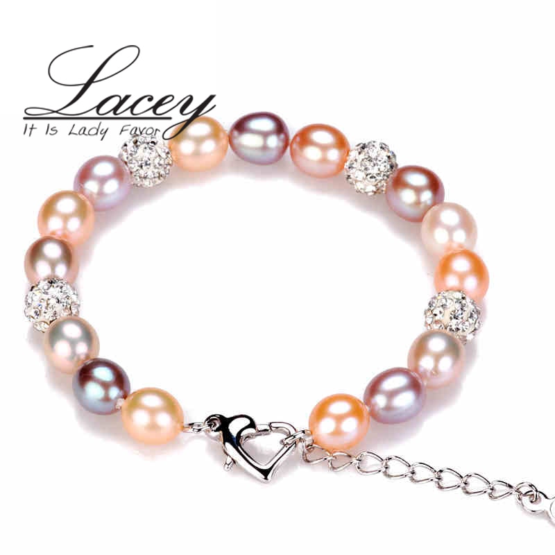 Fashion wedding natural pearl bracelet women,multic color 925 sterling silver bracelet jewelry charm birthd gift