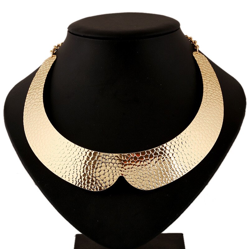 women wide choker necklace metal gold ladies statement necklaces trendy jewelry collier femme YW274