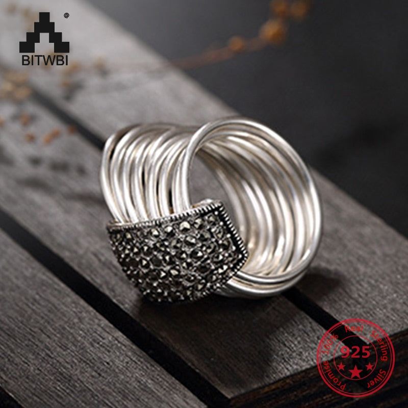 Fashion925 Sterling Silver Ring Jewelry for Man Women Adjustable Thai Sliver Finger Ring