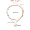 Fashionable Design Pearls and Link Chain Combined Women`s Heart Pendant Choker Necklace