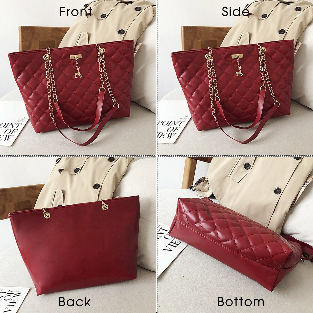 Fashionable Plaid Women Shoulder Bag Fawn Metal Decoration Lady Travel Bag Chain High Capacity Female Shopping Bag Tote Handbag