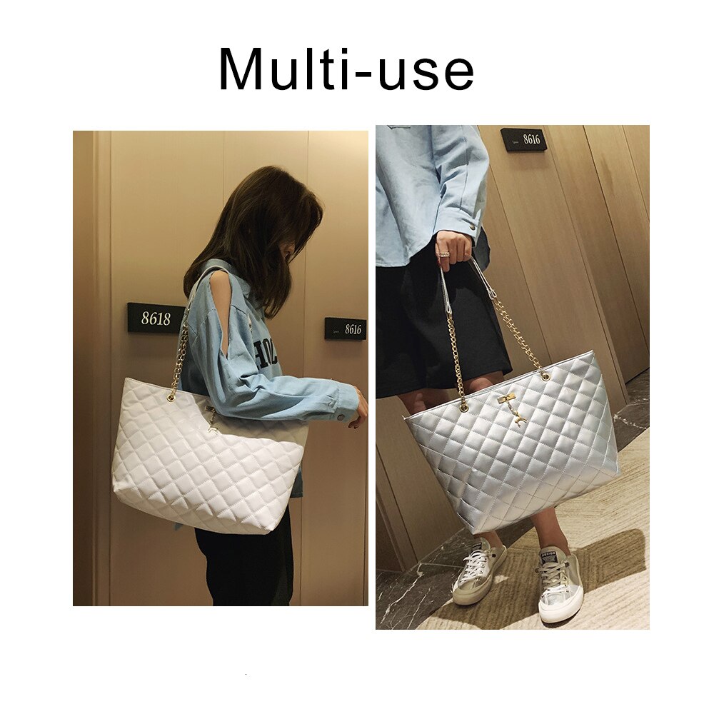 Fashionable Plaid Women Shoulder Bag Fawn Metal Decoration Lady Travel Bag Chain High Capacity Female Shopping Bag Tote Handbag