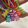 Fashionable Simple Creative Candy Color Acrylic Bear Pendant Trendy Personality Rice Bead Beaded Necklace Women's Party Jewelry