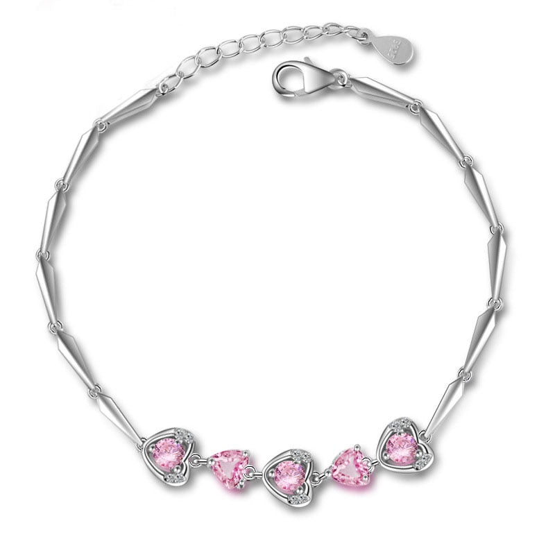 Fashionable Simple Elegant Heart Prom 925 Sterling Silver Bracelet