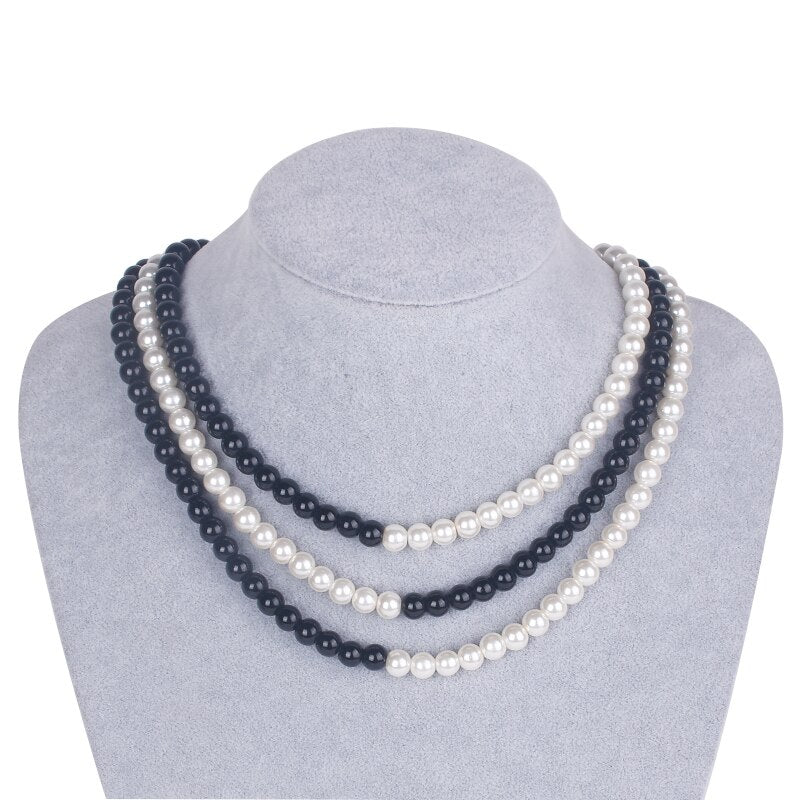 Fashionable and sweet necklace, gray and white alternate three layers pearl necklace, chokers necklace
