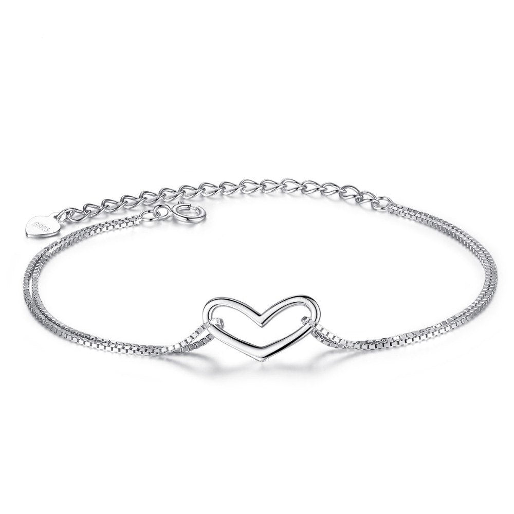 Fashionlove Charm Bracelet Simple Style Delicate Sterling Silver 925 Women Heart Chain Bracelet for Women Fine Jewelry