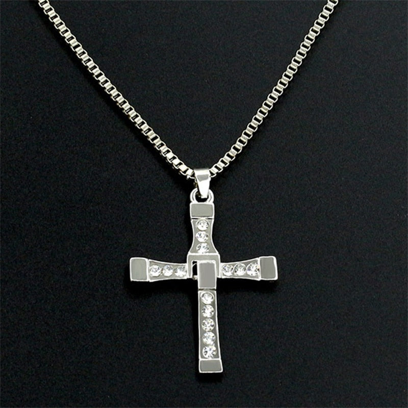 Fast And Furious 8 Necklace Dominic Toretto Cross Silver Color Cubic Zirconia Pendant Movie Jewelry For Men And Women