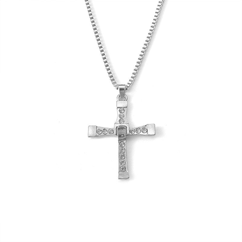 Fast And Furious 8 Necklace Dominic Toretto Cross Silver Color Cubic Zirconia Pendant Movie Jewelry For Men And Women