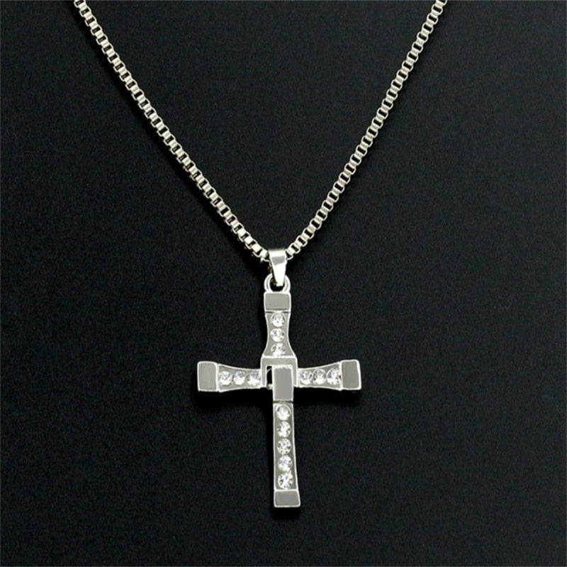 Fast And Furious 8 Necklace Dominic Toretto Cross Silver Color Cubic Zirconia Pendant Movie Jewelry For Men And Women
