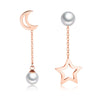 Personality Moon & Star Pearl Stud Earrings Women Rose Gold Stainless Steel Jewelry Never Fade Female Birthd Gift