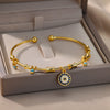 Fatima Hand Evil Eye Bracelet For Women Open Gold Plated Stainless Steel Zircon Bangle Vintage Turkish Lucky Jewelry pulseras