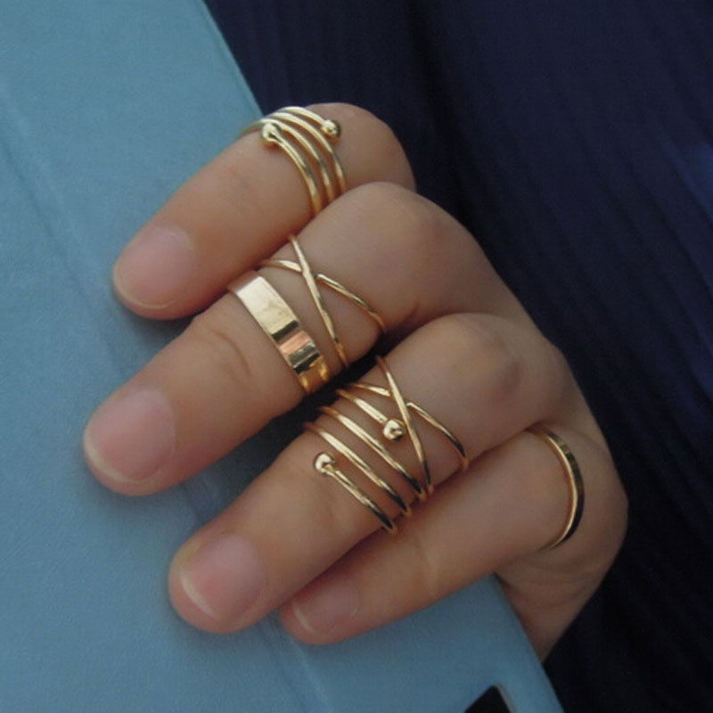 Fashion Design Celebrity 6Pcs/Set Midi Above Knuckle Joint Rings Band Gold Tip Finger Biker