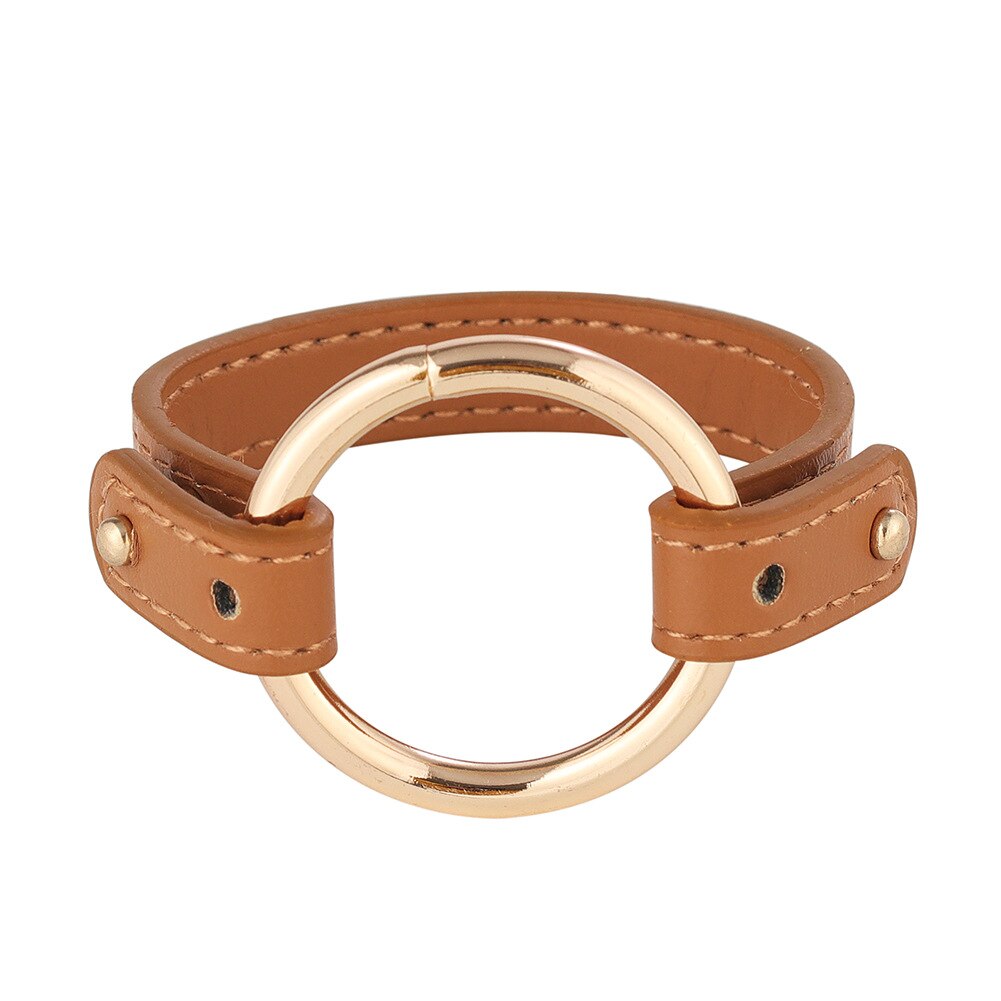 Faux Leather Bracelet Size Length Adjustable Gold Metal Circle Link Style Punk Rock Bracelet for Women