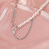 Faux Pearl Link Chain Choker Necklace Women Silver Color Stainless Steel Lady Necklace Femme Jewelry