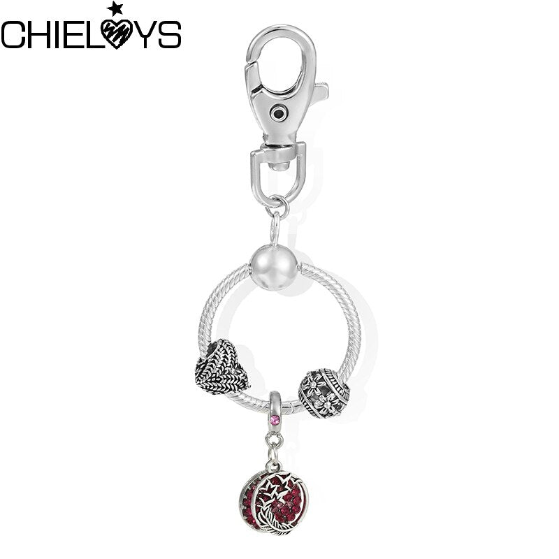 Feather Charm Keychain Wallet Pendant DIY Original Crystal Charm Beads Brand Keyrings For Women Jewelry Gifts