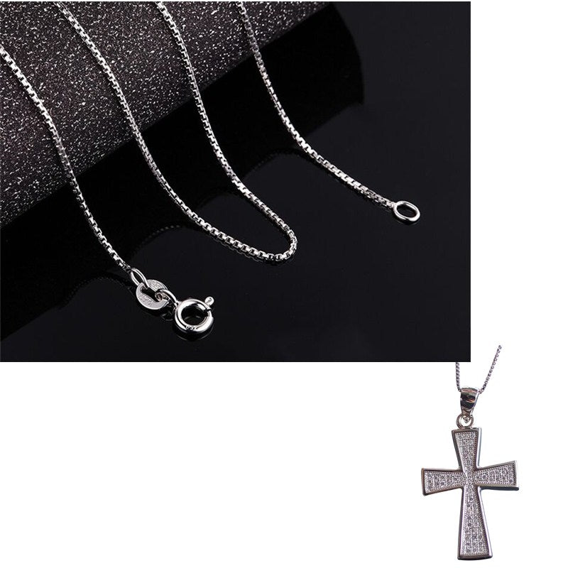 Features Simple Cross Necklace Men Cross Pendant For Women Friend Fine Jewelry 925 Sterling Silver Statement Necklace