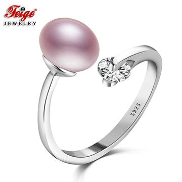 925 Sterling Silver Ring High Quality Anillos Fine Jewelry 8-9mm Purple Pearl Rings for Women Pearl Jewelry