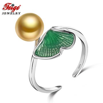 Fashion style 925 Sterling Silver Enamel Ring Accessories Anillos Golden Pearl Rings for Women Pearl Jewelry