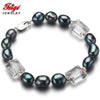 New offer Baroque 7-8MM Black Pearl Strand Bracelet For Women's White Crystal Pearl Jewelry Pulseras