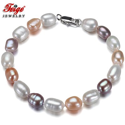 New offer Baroque 7-8MM Multicolor Natural Pearl Strand Bracelet for Women's Pearl Jewelry Pulseras