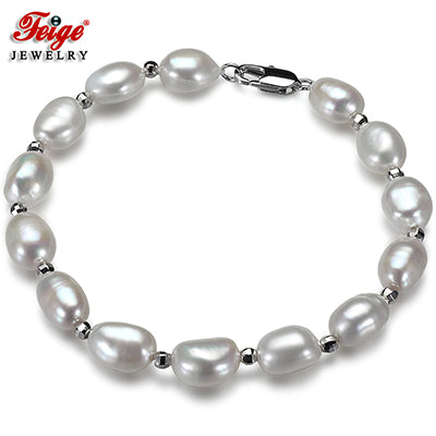 New offer Baroque 7-8MM White Natural Pearl Strand Bracelets for Female Brand Fine Jewelry Pulseras