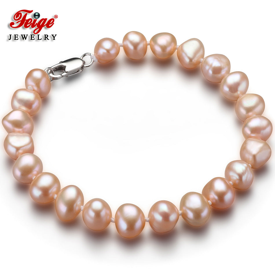 New offer Baroque style 7-8MM Pink Natural Pearl Strand Bracelet For Women Fine Pearl Jewelry Pulseras