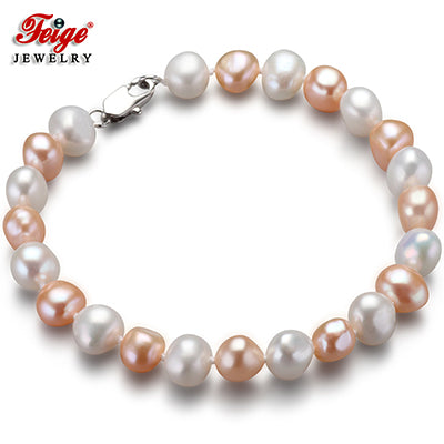 New offer Baroque style 7-8MM White/Pink Natural Pearl Bracelet For Women Fine Pearl Jewelry Pulseras