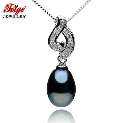 Popular style 925 Sterling Silver Pearl Pendant Necklaces For Women's 8-9mm Black Pearl Fine Jewelry