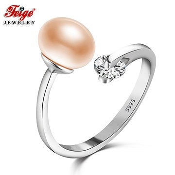 Real 925 Sterling Silver Rings High Quality Anillos Fine Jewelry 8-9mm Pink Pearl Ring for Women Pearl Jewelry