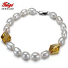 offer 7-8MM Baroque White Pearl Bracelet for Women Yellow Crystal Strand Bracelets Fine Pearl Jewelry