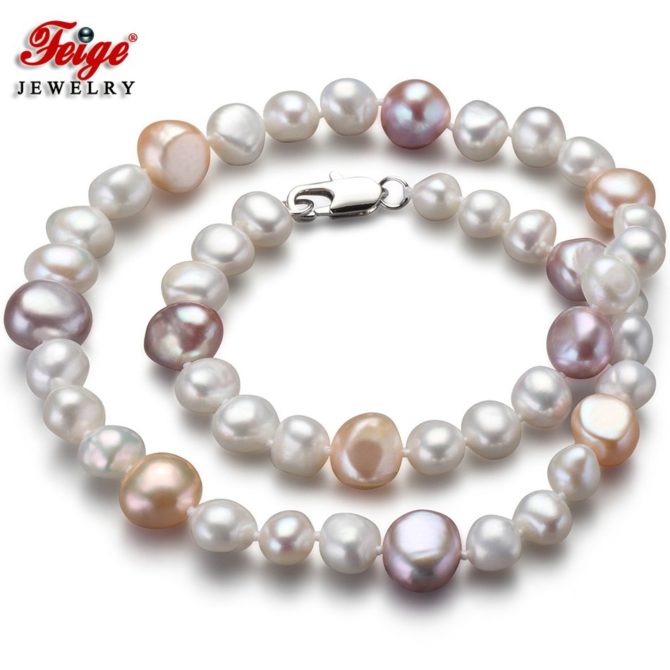 offer Baroque 7-8/10-11MM Multicolor Pearl Necklace for Women Trendy style Fine Pearl Jewelry Bijoux