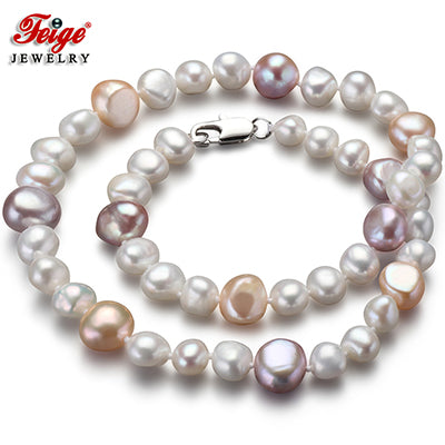 offer Baroque 7-8/10-11MM Multicolor Pearl Necklace for Women Trendy style Fine Pearl Jewelry Bijoux