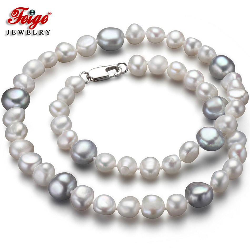 offer Baroque 7-8/10-11MM White/Gr Pearl Necklace for Women's Trendy style Collar Fine Pearl Jewelry