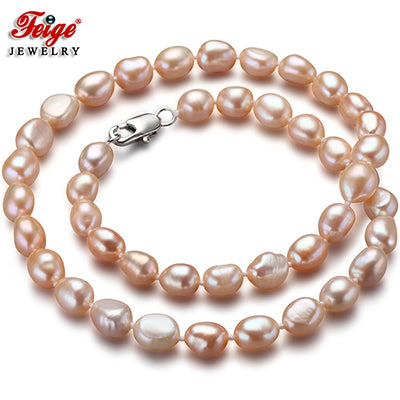 offer Baroque 7-8MM Pink Pearl Choker Necklace for Women Classic style Fine Pearl Jewelry Colar Bijoux
