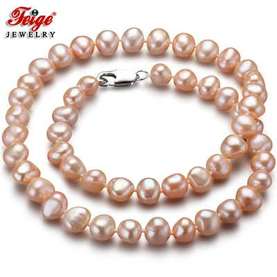 offer Baroque 7-8MM Pink Natural Pearl Necklace for Women Classic style Fine Pearl Jewelry Colar Bijoux