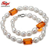 offer Baroque 7-8MM White Pearl Choker Necklace for Women Orange Crystal Gargantilla Fine Pearl Jewelry