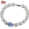 offer Baroque 7-8MM White Pearl Strand Bracelets For Women Blue Crystal Bracelet Fine Jewelry Pulseras