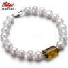 offer Baroque 7-8MM White Natural Pearl Strand Bracelets For Women Green Crystal Bracelet Fine Jewelry