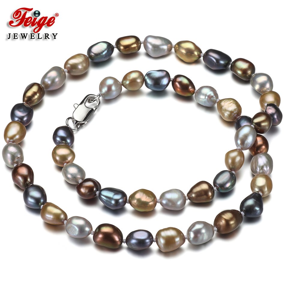 offer Baroque style 7-8MM Multicolor Pearl Necklace for Women New design Fine Jewelry Perla Gargantilla