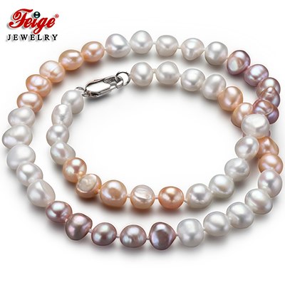 offer Baroque style 7-8MM Multicolor Natural Pearl Necklace for Women Fine Pearl Jewelry Colar Bijoux