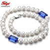 offer Baroque style 7-8MM White Pearl Necklace for Women Blue Crystal De moda Collar Pearl Fine Jewelry