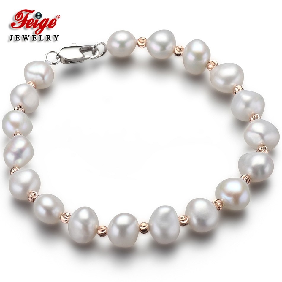 offer Baroque style 7-8MM White Natural Pearl Bracelets & Bangles For Women Fine Pearl Jewelry Pulseras