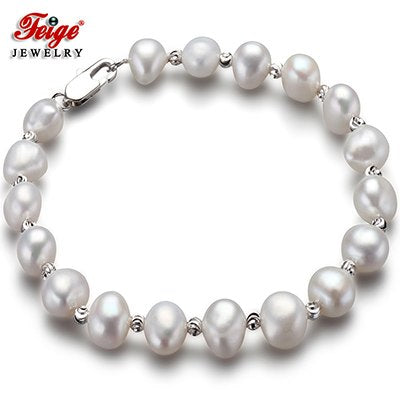 offer Baroque style 7-8MM White Natural Pearl Strand Bracelet For Women Fine Pearl Jewelry Pulseras