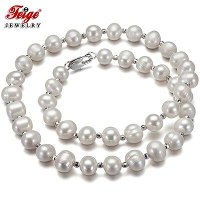 offer Genuine Potato shape 8-9MM White Natural Pearl Necklace for Women's New design Perla Gargantilla