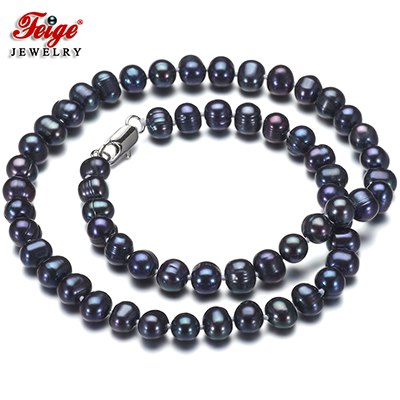 offer Potato shape 7-8MM Black Pearl Necklaces for Women's Classic style Fine Jewelry Perla Gargantilla