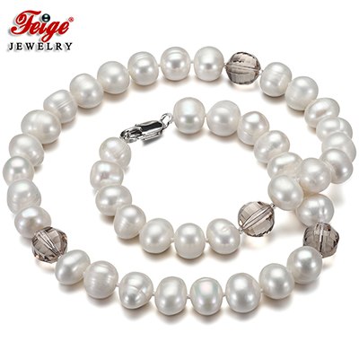 offer Potato shape 8-9MM White Natural Pearl Choker Necklace for Women Brown Crystal Perla Gargantilla
