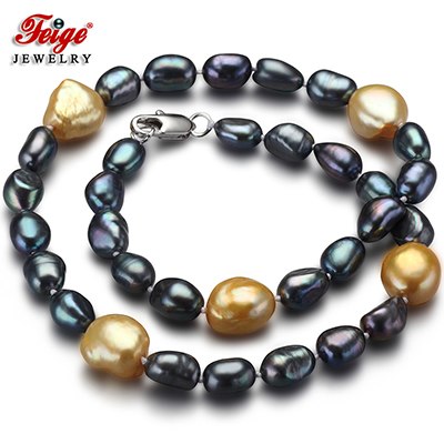 offer Trendy style Baroque 7-8/10-11MM Black color Pearl Necklace for Women's Pearl Jewelry Collar
