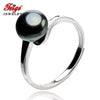 Vintage style 100% 925 Sterling Silver Pearl Ring For Women Genuine 7-8mm Black Pearl Rings Fine Pearl Jewelry
