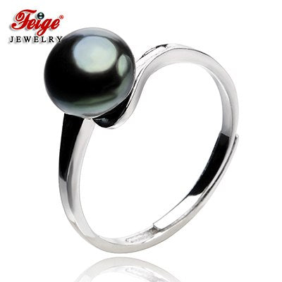 Vintage style 100% 925 Sterling Silver Pearl Ring For Women Genuine 7-8mm Black Pearl Rings Fine Pearl Jewelry